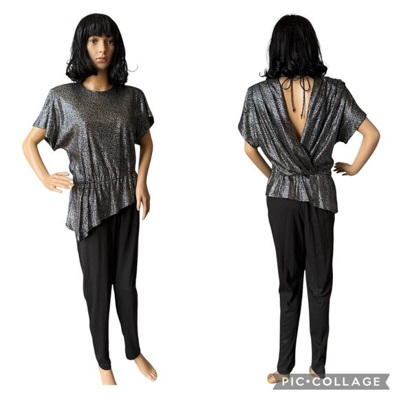American Vintage PG Collections Jumpsuit open back black sliver metallic medium - Picture 1 of 13